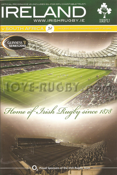 2010 Ireland v South Africa  Rugby Programme